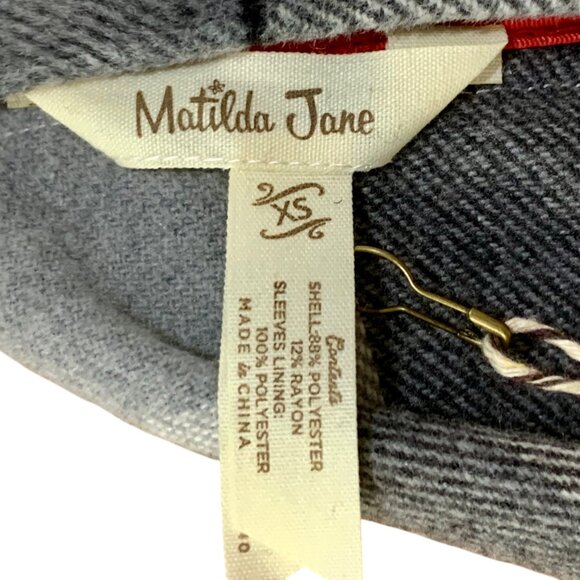 Matilda Jane Check It Twice Plaid Drapey Open Front Wrap Belted Shacket Coat XS - Picture 10 of 11